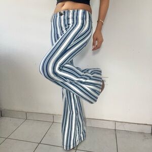 Free People Navy and Cream Striped Denim Pants